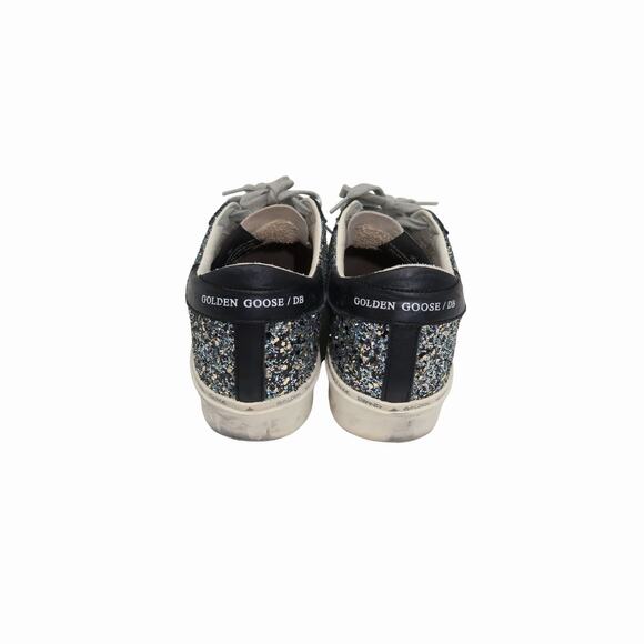 Golden Goose Glitter Suede Hi Star Lace Up Low Top Sneaker Silver Size 39 - Picture 4 of 10